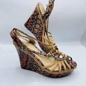 Charles & Keith Snake Reptile Print Wedge Open Toe Heels 39 US 9